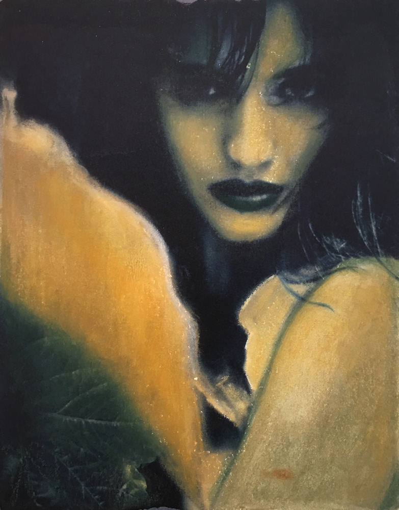 Indira-Cesarine-Girl-with-Leaves-Poloroid-Transfer-with-Oil-Pastel-1993.jpg