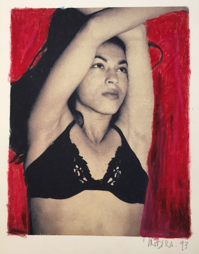 Indira-Cesarine-Girl-in-Black-Poloroid-Transfer-on-Rag-Paper-with-Red-Oil-Pastel-95-x-75-1993.jpg